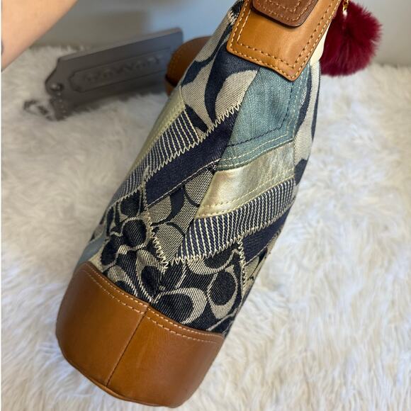y2k Rare COACH Denim Leather Patchwork Shoulder Bag Crossbody - Picture 4 of 11